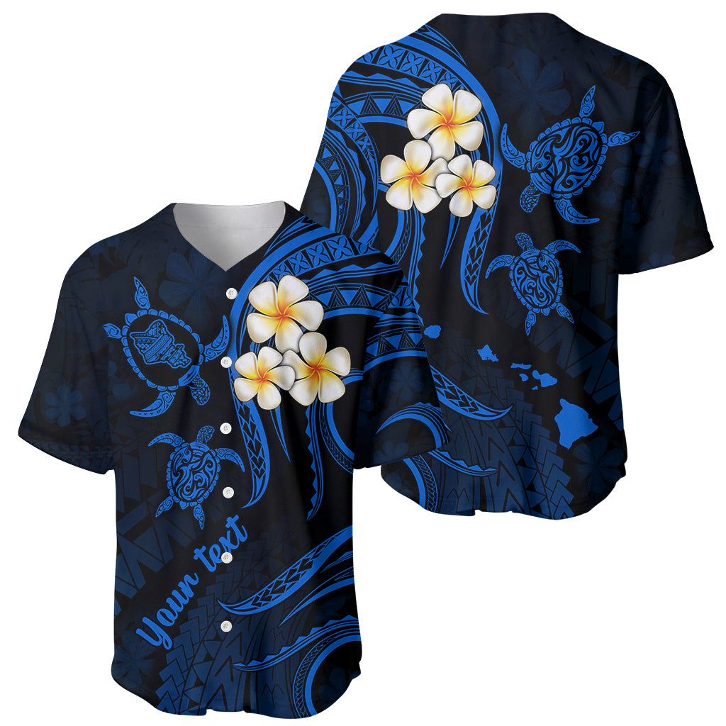 Personalised Oahu Hawaii Baseball Jersey Polynesian Tattoo and Pacific Plumeria Blue Vibe LT9 - Wonder Print Shop