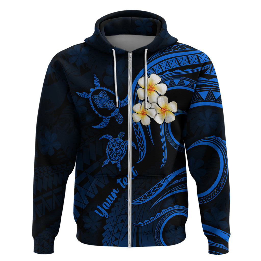 Personalised Oahu Hawaii Hoodie Polynesian Tattoo and Pacific Plumeria Blue Vibe - Wonder Print Shop