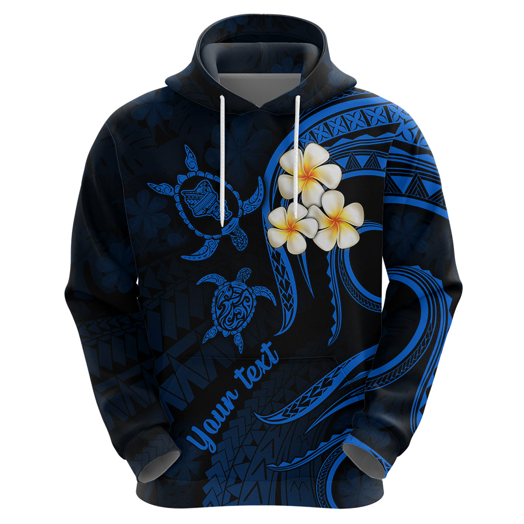 Personalised Oahu Hawaii Hoodie Polynesian Tattoo and Pacific Plumeria Blue Vibe - Wonder Print Shop