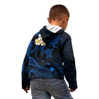 Personalised Oahu Hawaii Kid Hoodie Polynesian Tattoo and Pacific Plumeria Blue Vibe - Wonder Print Shop