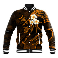 Personalised Oahu Hawaii Baseball Jacket Polynesian Tattoo and Pacific Plumeria Gold Vibe LT9 - Wonder Print Shop
