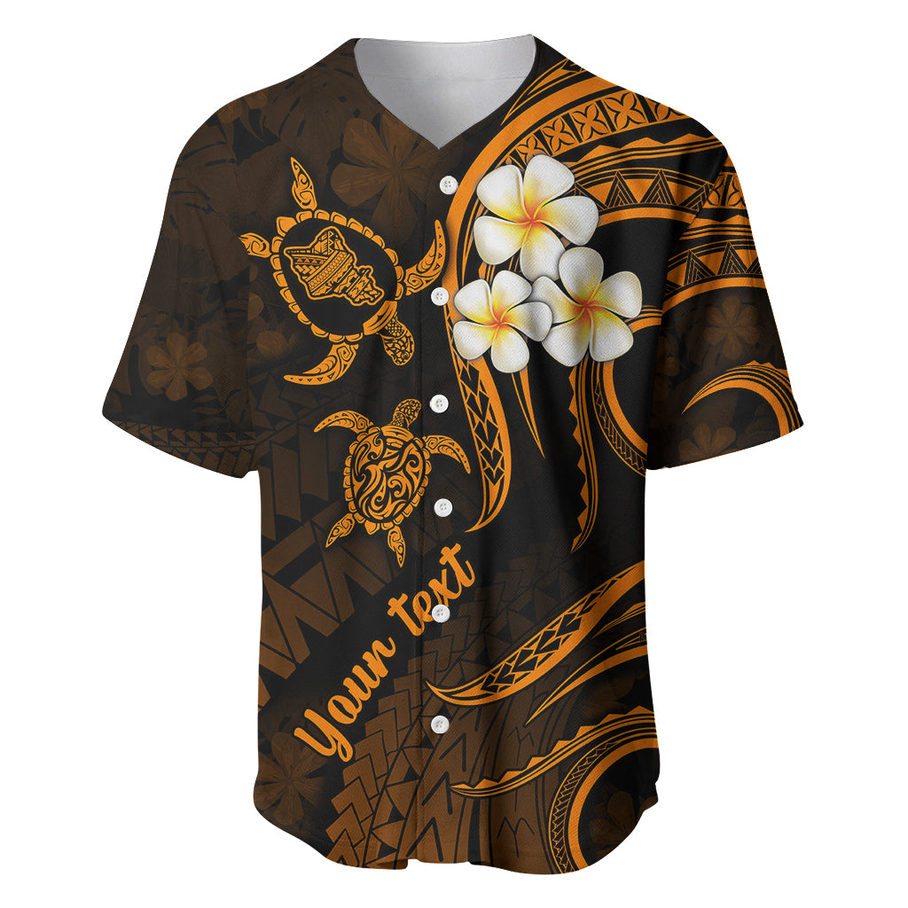 Personalised Oahu Hawaii Baseball Jersey Polynesian Tattoo and Pacific Plumeria Gold Vibe LT9 - Wonder Print Shop
