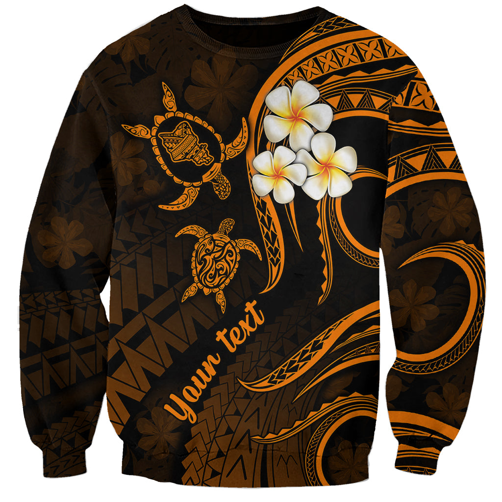 Personalised Oahu Hawaii Sweatshirt Polynesian Tattoo and Pacific Plumeria Gold Vibe - Wonder Print Shop