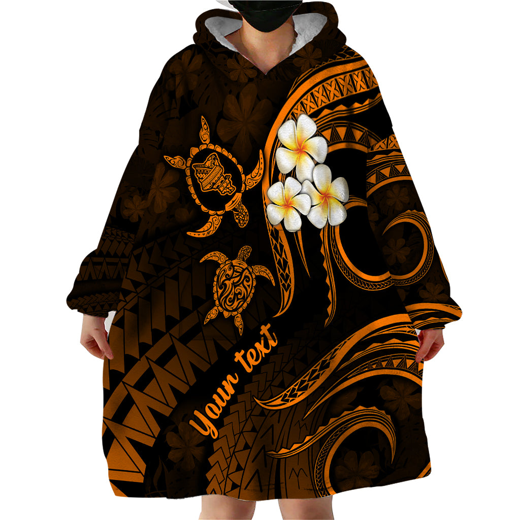 Personalised Oahu Hawaii Wearable Blanket Hoodie Polynesian Tattoo and Pacific Plumeria Gold Vibe - Wonder Print Shop