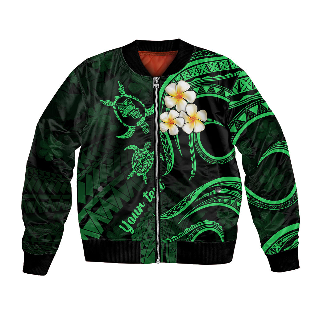 Personalised Oahu Hawaii Bomber Jacket Polynesian Tattoo and Pacific Plumeria Green Vibe LT9 - Wonder Print Shop