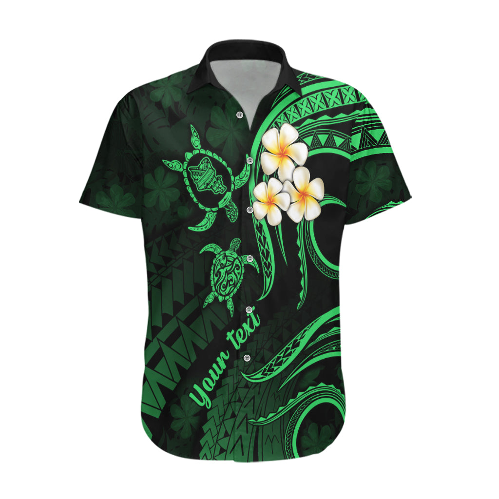 Personalised Oahu Hawaii Hawaiian Shirt Polynesian Tattoo and Pacific Plumeria Green Vibe - Wonder Print Shop