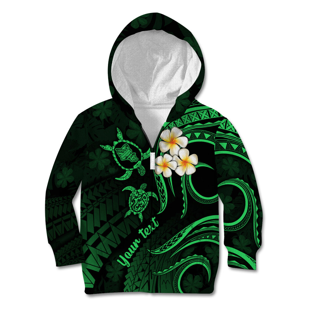 Personalised Oahu Hawaii Kid Hoodie Polynesian Tattoo and Pacific Plumeria Green Vibe - Wonder Print Shop