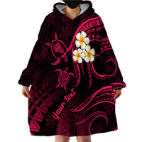 Personalised Oahu Hawaii Wearable Blanket Hoodie Polynesian Tattoo and Pacific Plumeria Pink Vibe - Wonder Print Shop
