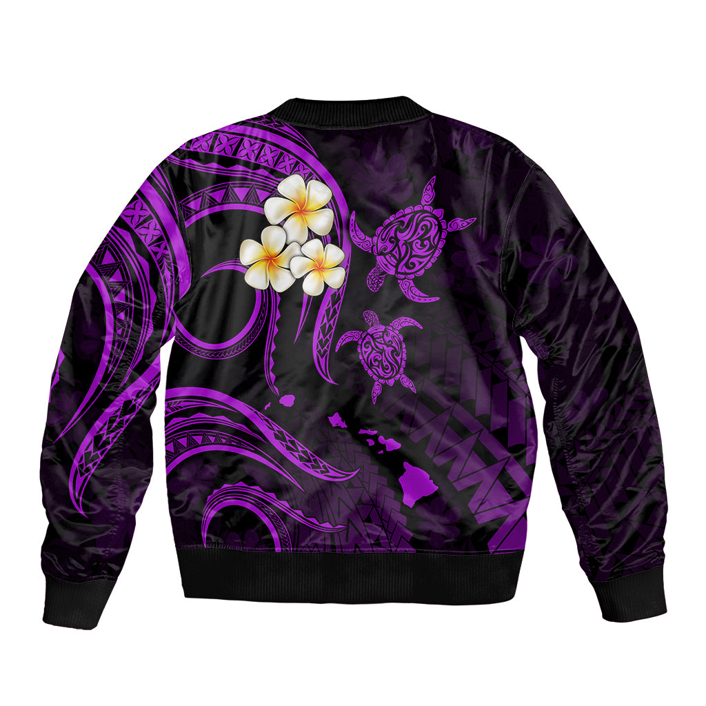 Personalised Oahu Hawaii Bomber Jacket Polynesian Tattoo and Pacific Plumeria Purple Vibe LT9 - Wonder Print Shop