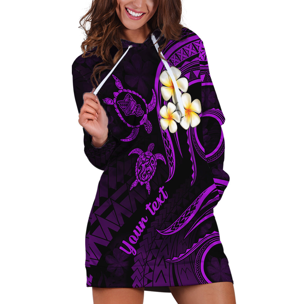 Personalised Oahu Hawaii Hoodie Dress Polynesian Tattoo and Pacific Plumeria Purple Vibe - Wonder Print Shop