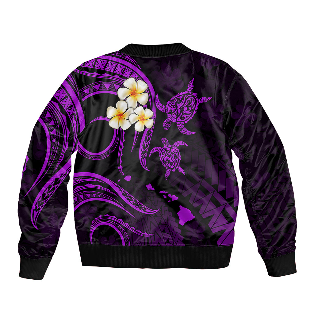 Personalised Oahu Hawaii Sleeve Zip Bomber Jacket Polynesian Tattoo and Pacific Plumeria Purple Vibe - Wonder Print Shop