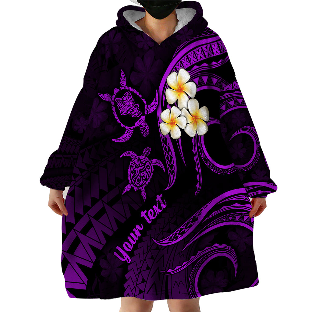 Personalised Oahu Hawaii Wearable Blanket Hoodie Polynesian Tattoo and Pacific Plumeria Purple Vibe - Wonder Print Shop