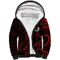 Personalised Oahu Hawaii Sherpa Hoodie Polynesian Tattoo and Pacific Plumeria Red Vibe - Wonder Print Shop