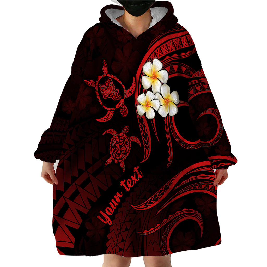 Personalised Oahu Hawaii Wearable Blanket Hoodie Polynesian Tattoo and Pacific Plumeria Red Vibe - Wonder Print Shop