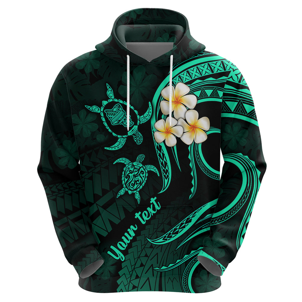 Personalised Oahu Hawaii Hoodie Polynesian Tattoo and Pacific Plumeria Turquoise Vibe - Wonder Print Shop