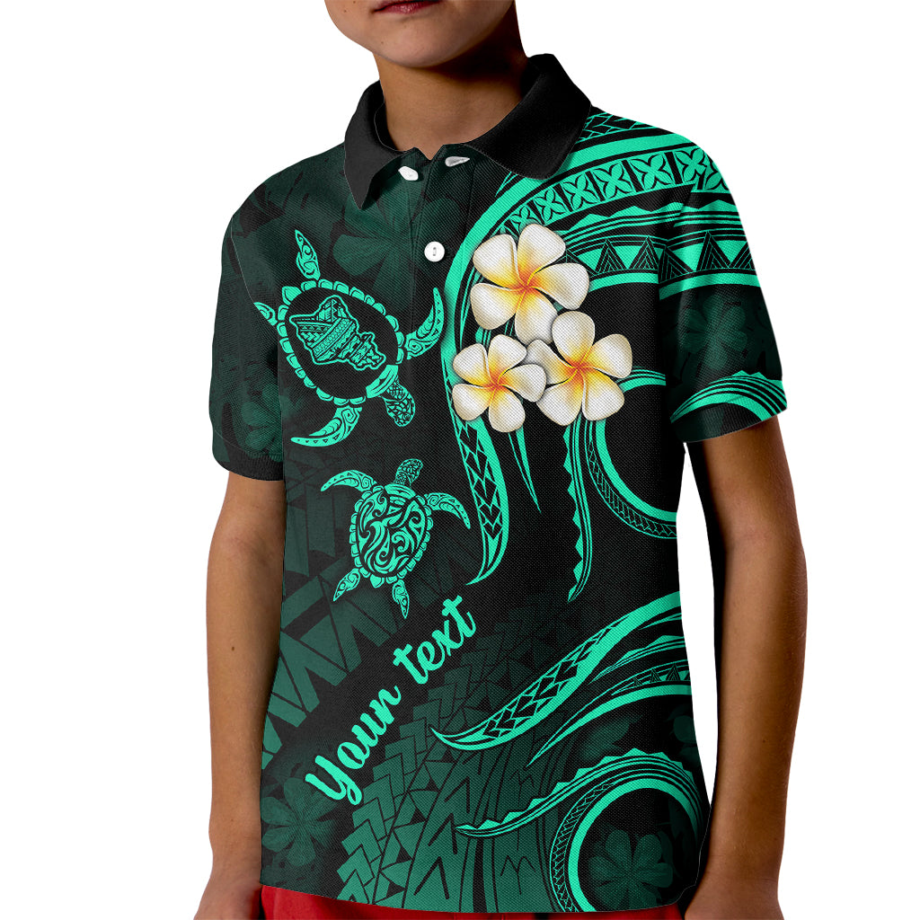 Personalised Oahu Hawaii Kid Polo Shirt Polynesian Tattoo and Pacific Plumeria Turquoise Vibe - Wonder Print Shop