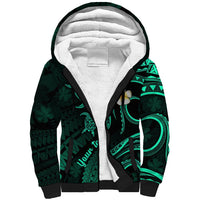 Personalised Oahu Hawaii Sherpa Hoodie Polynesian Tattoo and Pacific Plumeria Turquoise Vibe - Wonder Print Shop