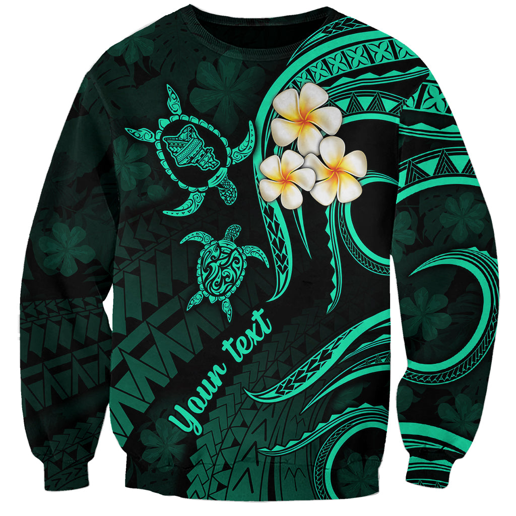 Personalised Oahu Hawaii Sweatshirt Polynesian Tattoo and Pacific Plumeria Turquoise Vibe - Wonder Print Shop