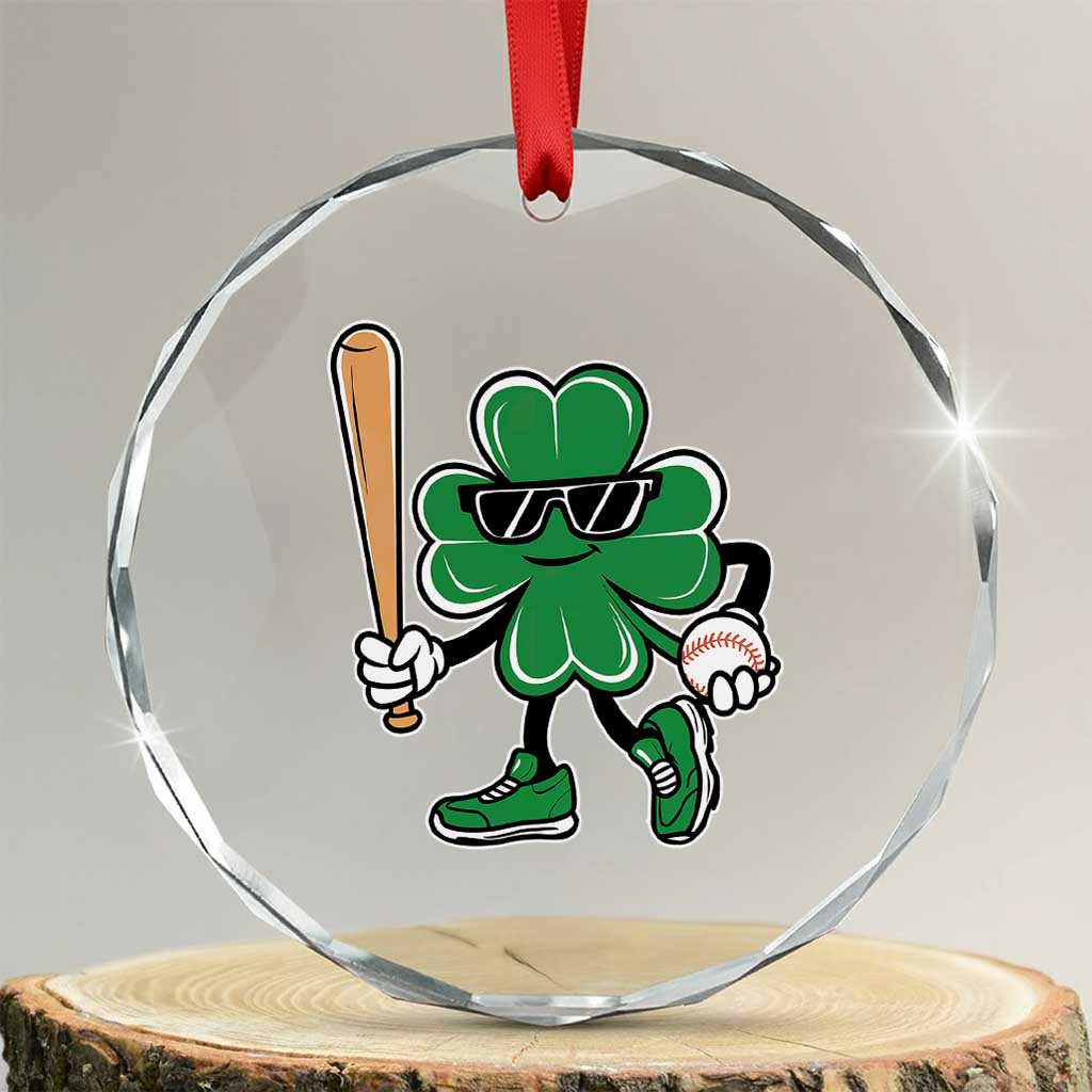 Lucky Baseball Shamrock Crystal Glass Ornament St Patrick's Day T-Ball Sport Lover Gift - Wonder Print Shop