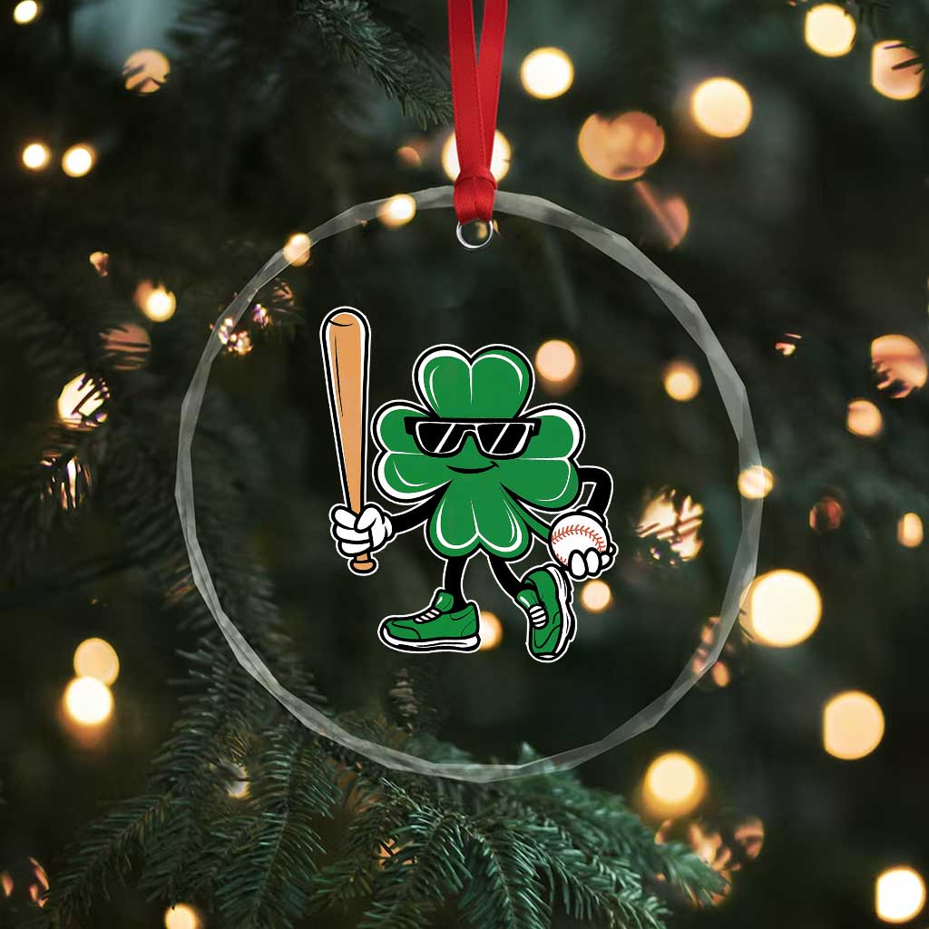 Lucky Baseball Shamrock Crystal Glass Ornament St Patrick's Day T-Ball Sport Lover Gift - Wonder Print Shop