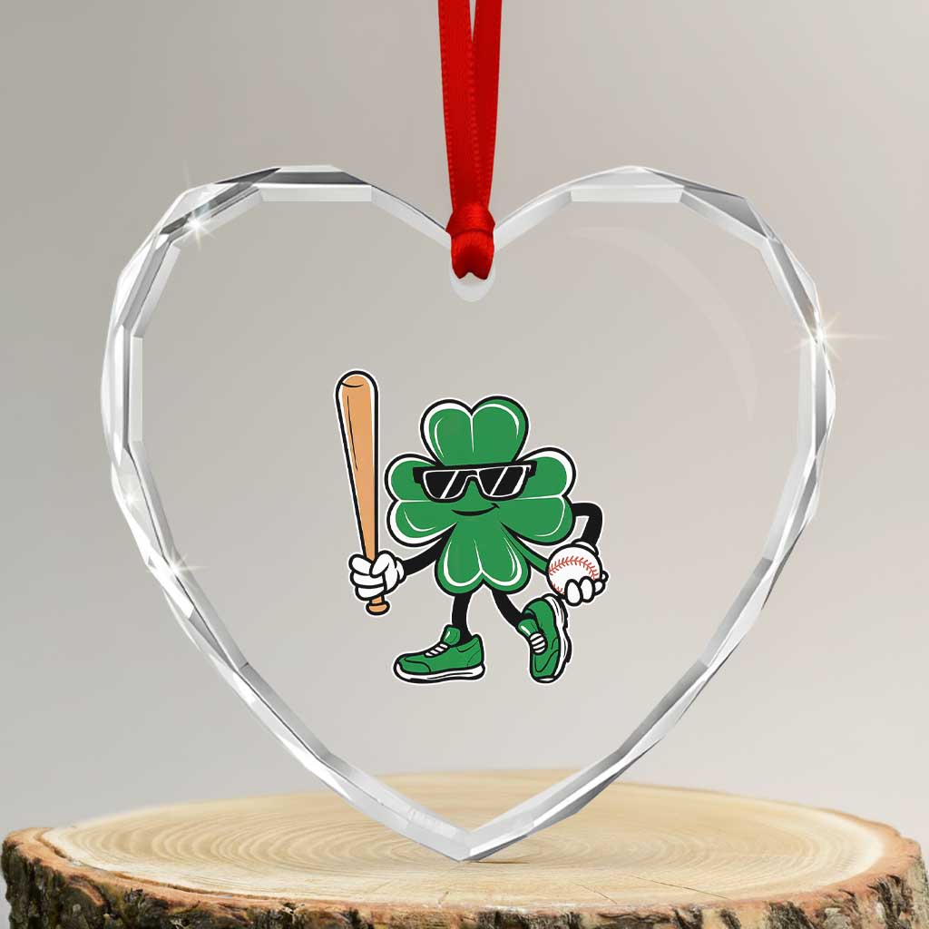 Lucky Baseball Shamrock Heart Crystal Glass Ornament St Patrick's Day T-Ball Sport Lover Gift - Wonder Print Shop