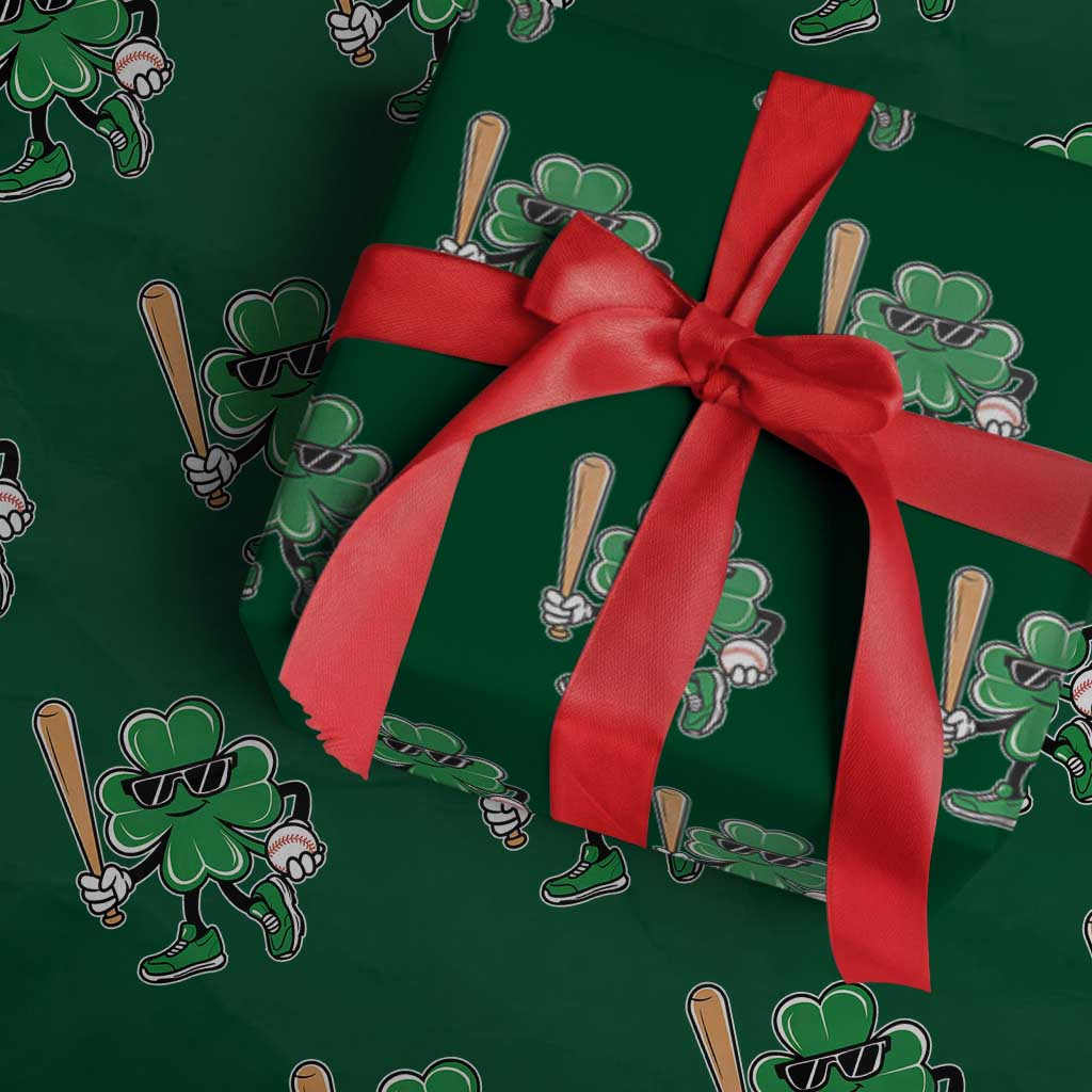 Lucky Baseball Shamrock Wrapping Paper Roll St Patrick's Day T-Ball Sport Lover Gift - Wonder Print Shop
