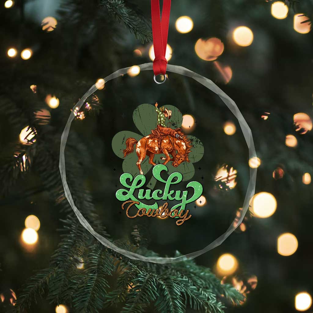 Lucky Cowboy Western Crystal Glass Ornament Funny St Patrick's Day