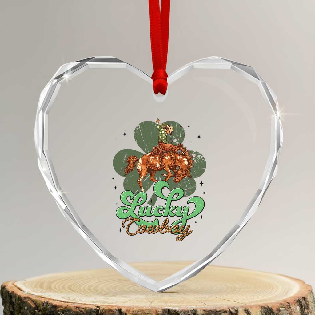 Lucky Cowboy Western Heart Crystal Glass Ornament Funny St Patrick's Day