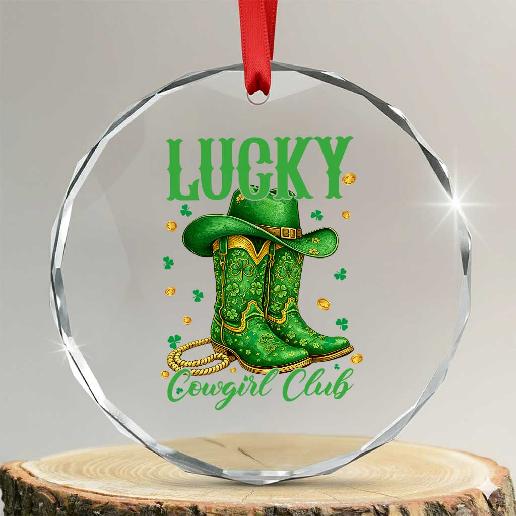 Lucky Cowgirl Club Crystal Glass Ornament Western Irish Cowboy St Patrick Day