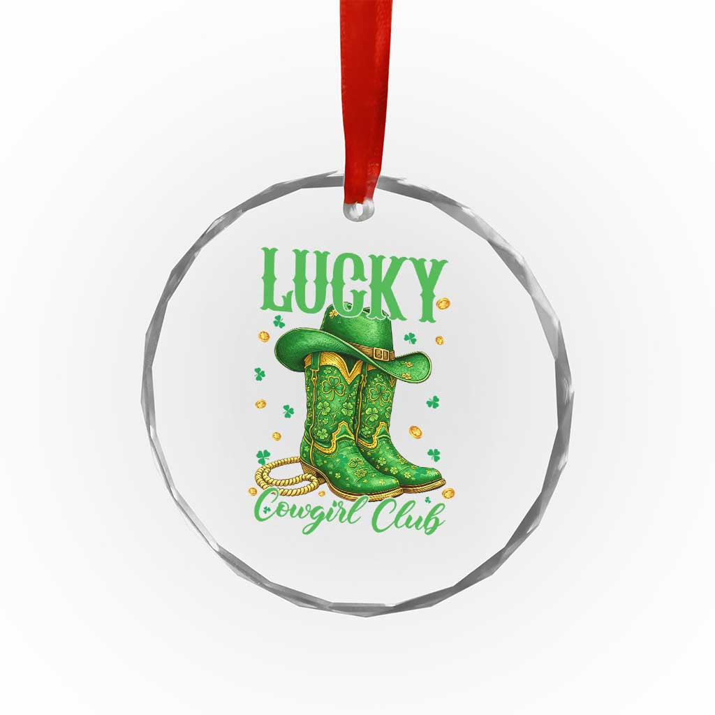 Lucky Cowgirl Club Crystal Glass Ornament Western Irish Cowboy St Patrick Day