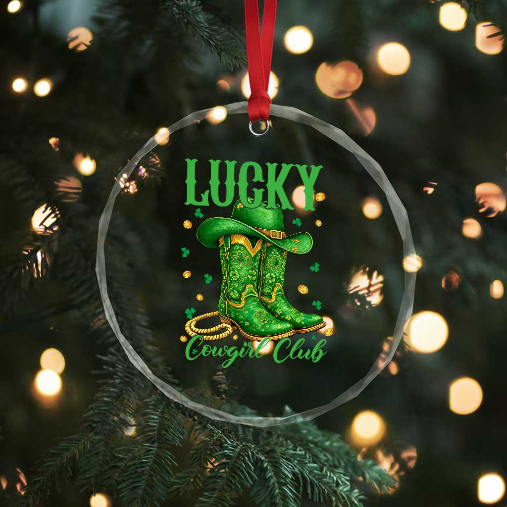Lucky Cowgirl Club Crystal Glass Ornament Western Irish Cowboy St Patrick Day