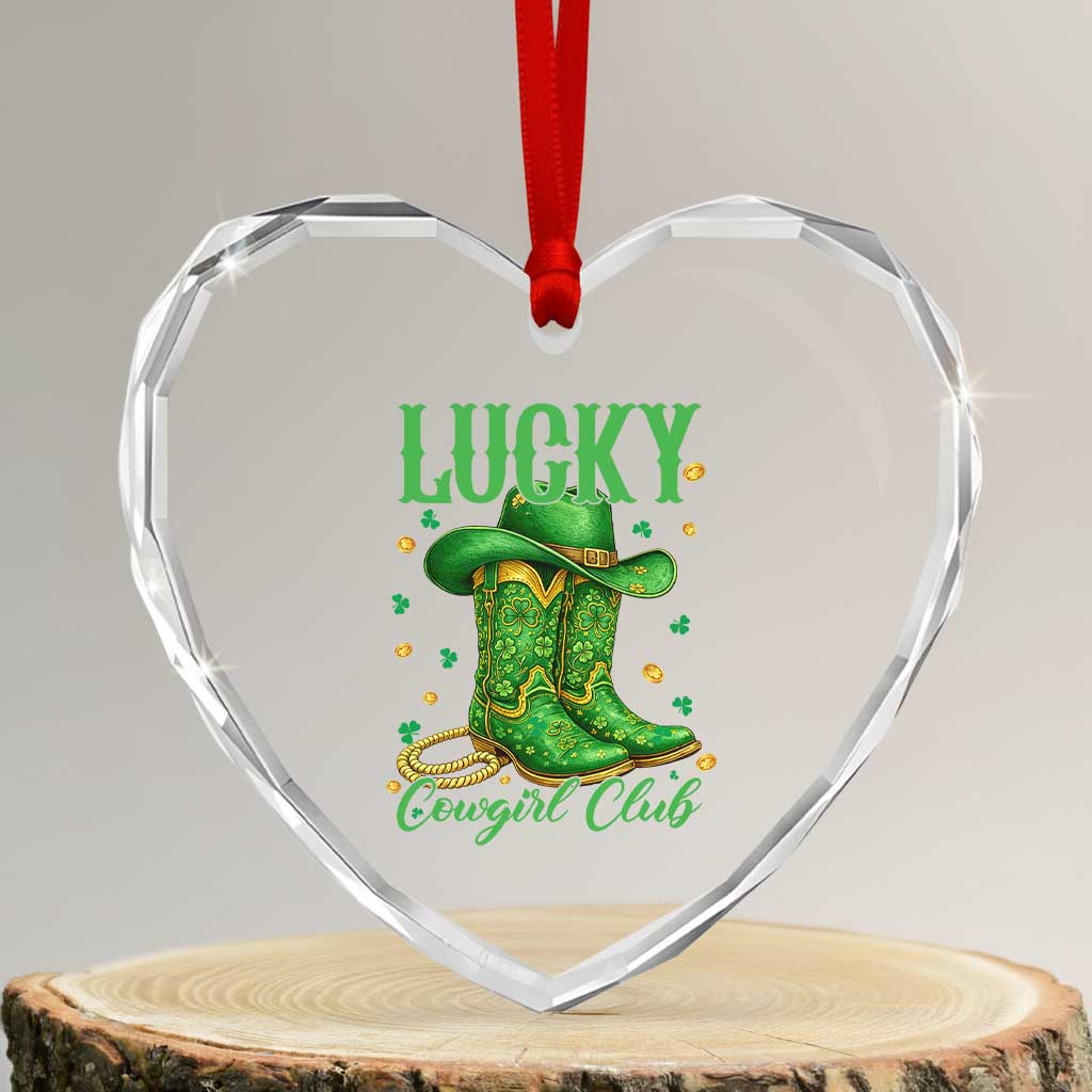 Lucky Cowgirl Club Heart Crystal Glass Ornament Western Irish Cowboy St Patrick Day