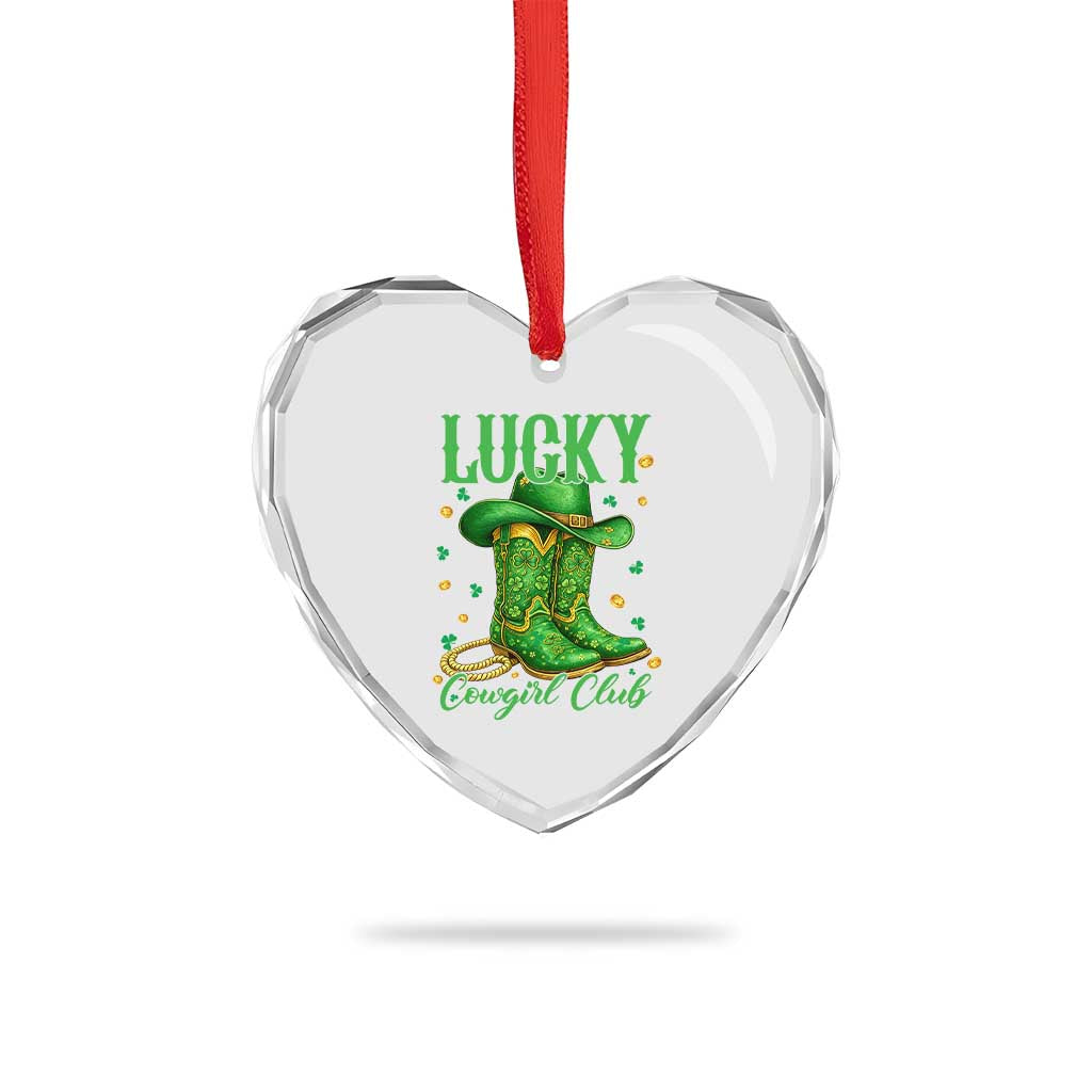 Lucky Cowgirl Club Heart Crystal Glass Ornament Western Irish Cowboy St Patrick Day