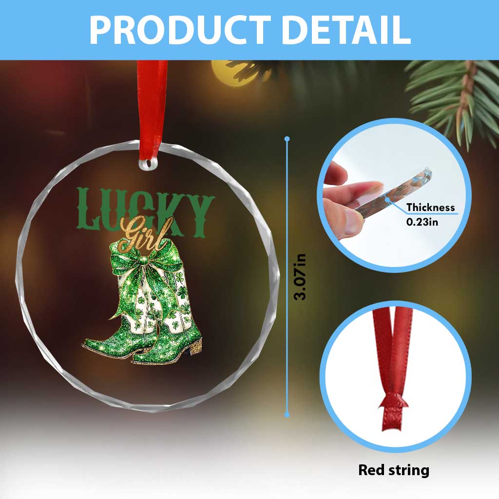 Lucky Cowgirl Crystal Glass Ornament Western Irish Cowboy St Patrick Day