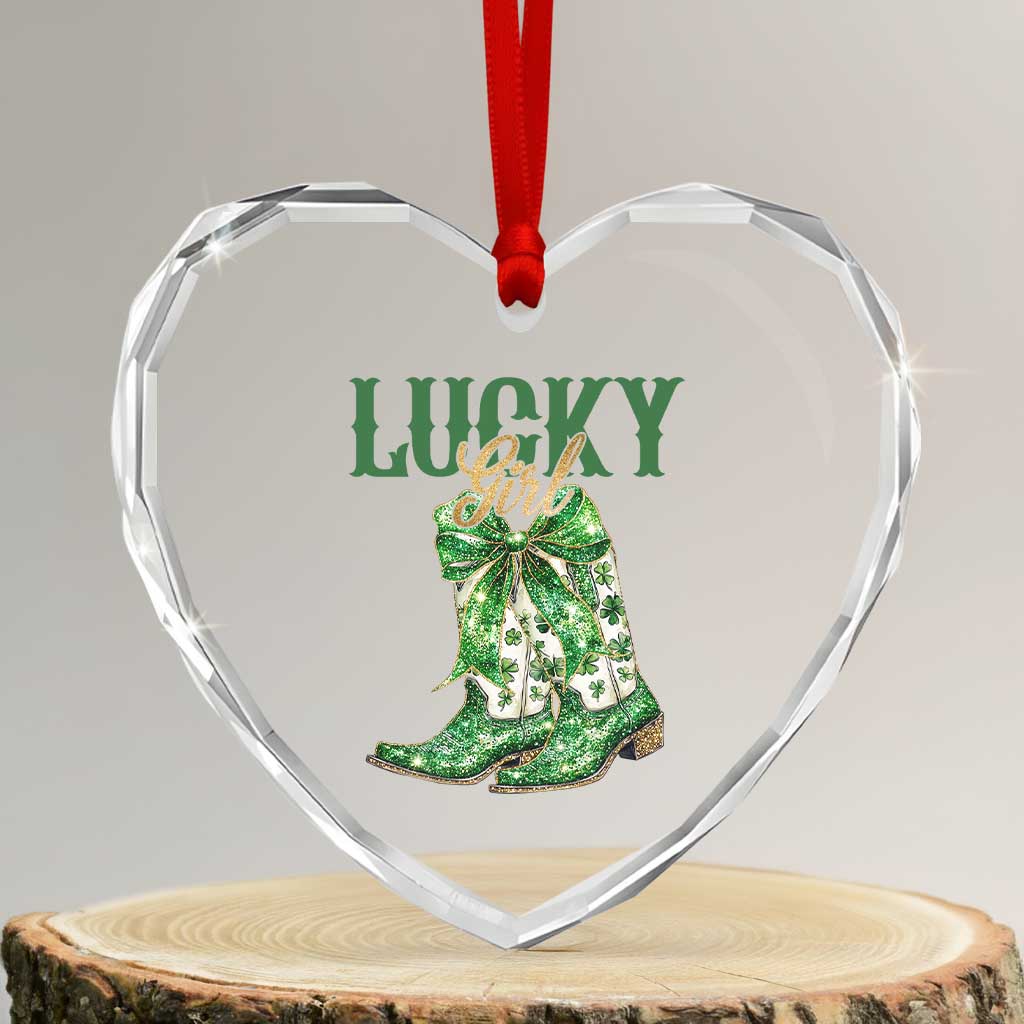 Lucky Cowgirl Heart Crystal Glass Ornament Western Irish Cowboy St Patrick Day