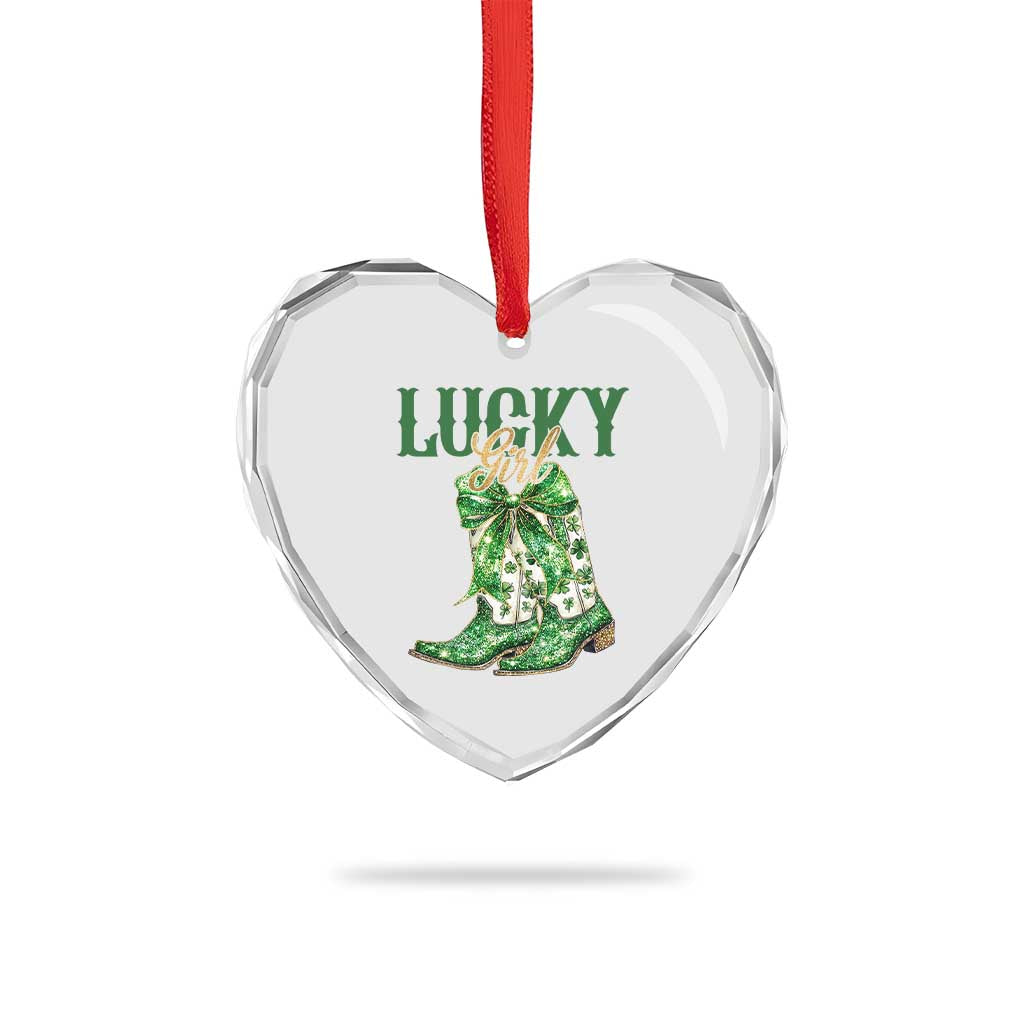 Lucky Cowgirl Heart Crystal Glass Ornament Western Irish Cowboy St Patrick Day