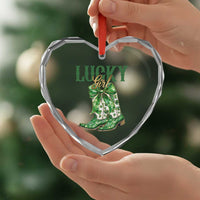 Lucky Cowgirl Heart Crystal Glass Ornament Western Irish Cowboy St Patrick Day
