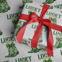 Lucky Cowgirl Wrapping Paper Roll Western Irish Cowboy St Patrick Day