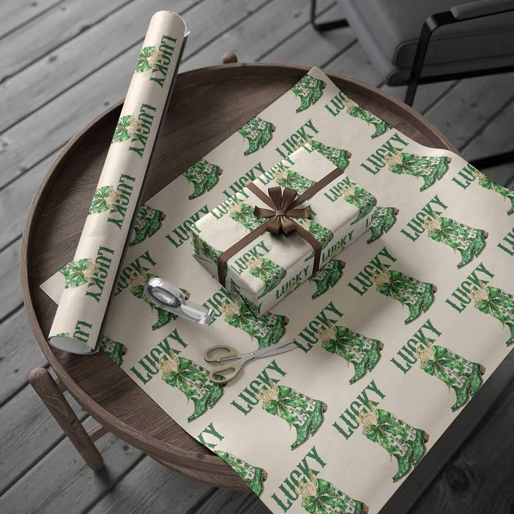 Lucky Cowgirl Wrapping Paper Roll Western Irish Cowboy St Patrick Day
