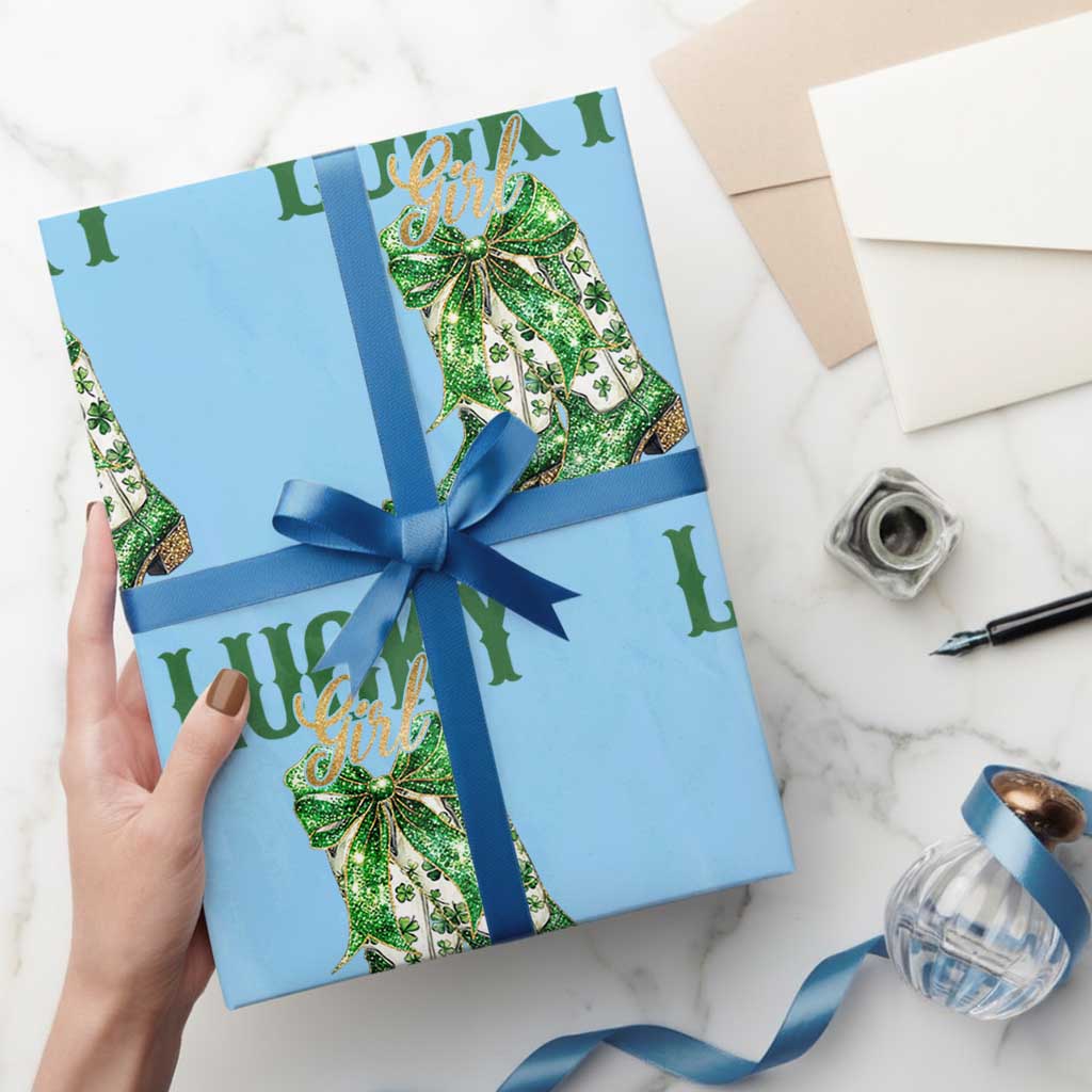 Lucky Cowgirl Wrapping Paper Roll Western Irish Cowboy St Patrick Day