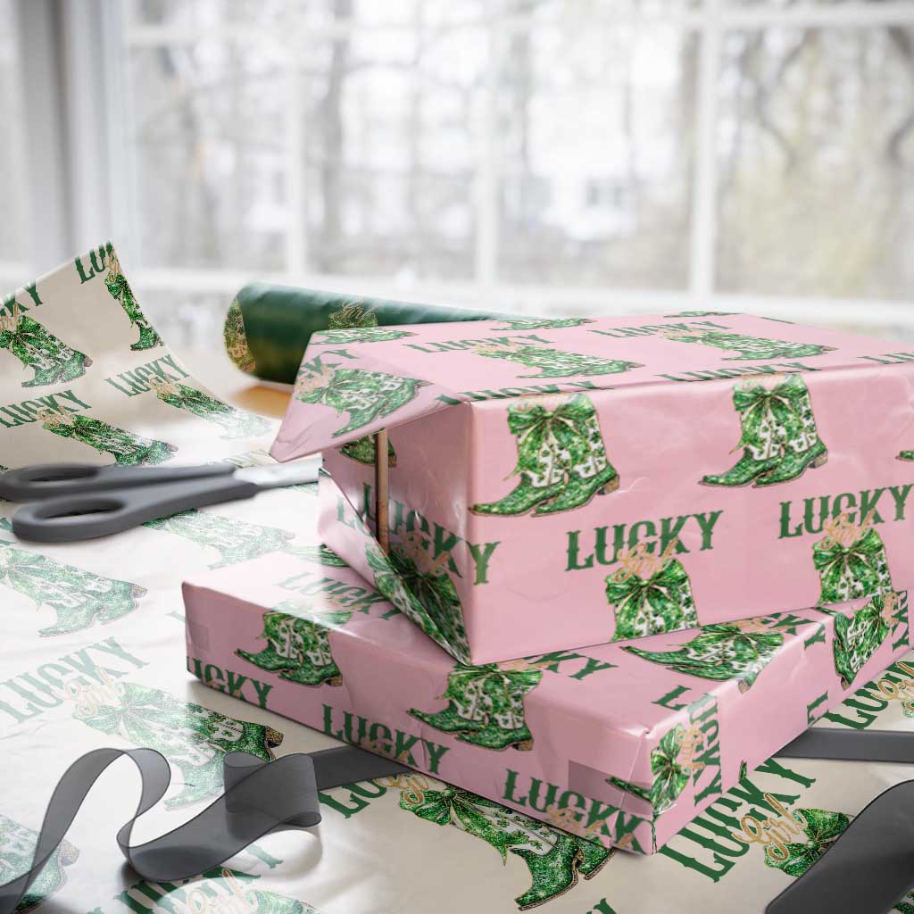 Lucky Cowgirl Wrapping Paper Roll Western Irish Cowboy St Patrick Day