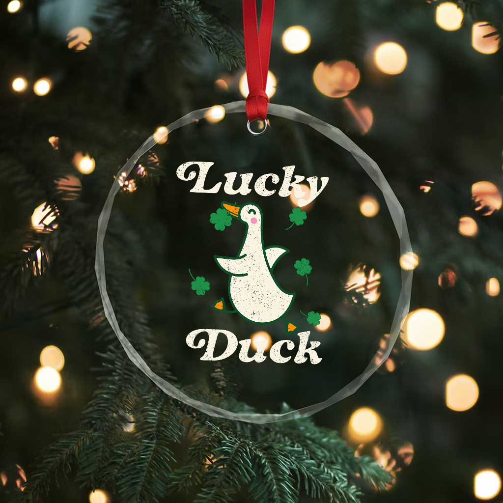 Lucky Duck Crystal Glass Ornament St Patricks Day Shamrock Irish