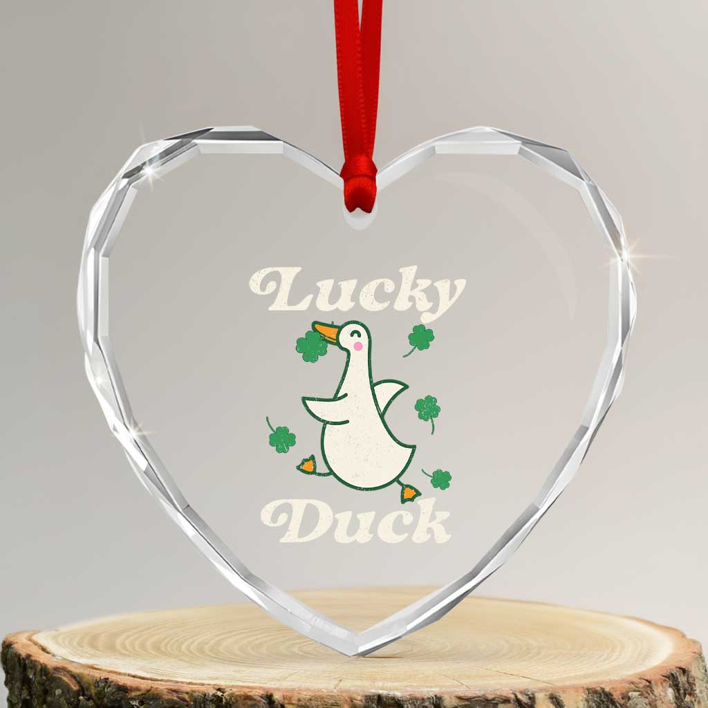 Lucky Duck Heart Crystal Glass Ornament St Patricks Day Shamrock Irish