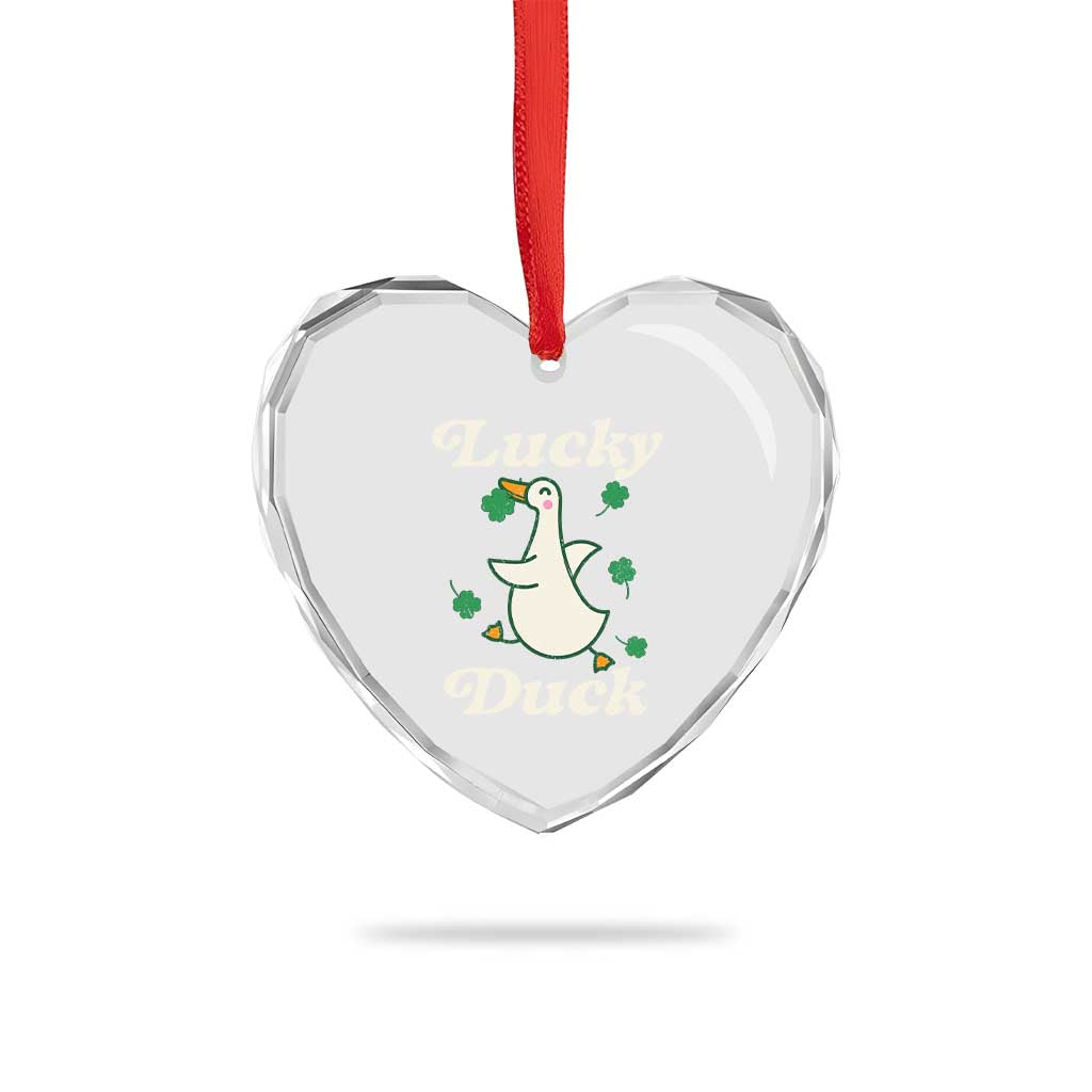 Lucky Duck Heart Crystal Glass Ornament St Patricks Day Shamrock Irish