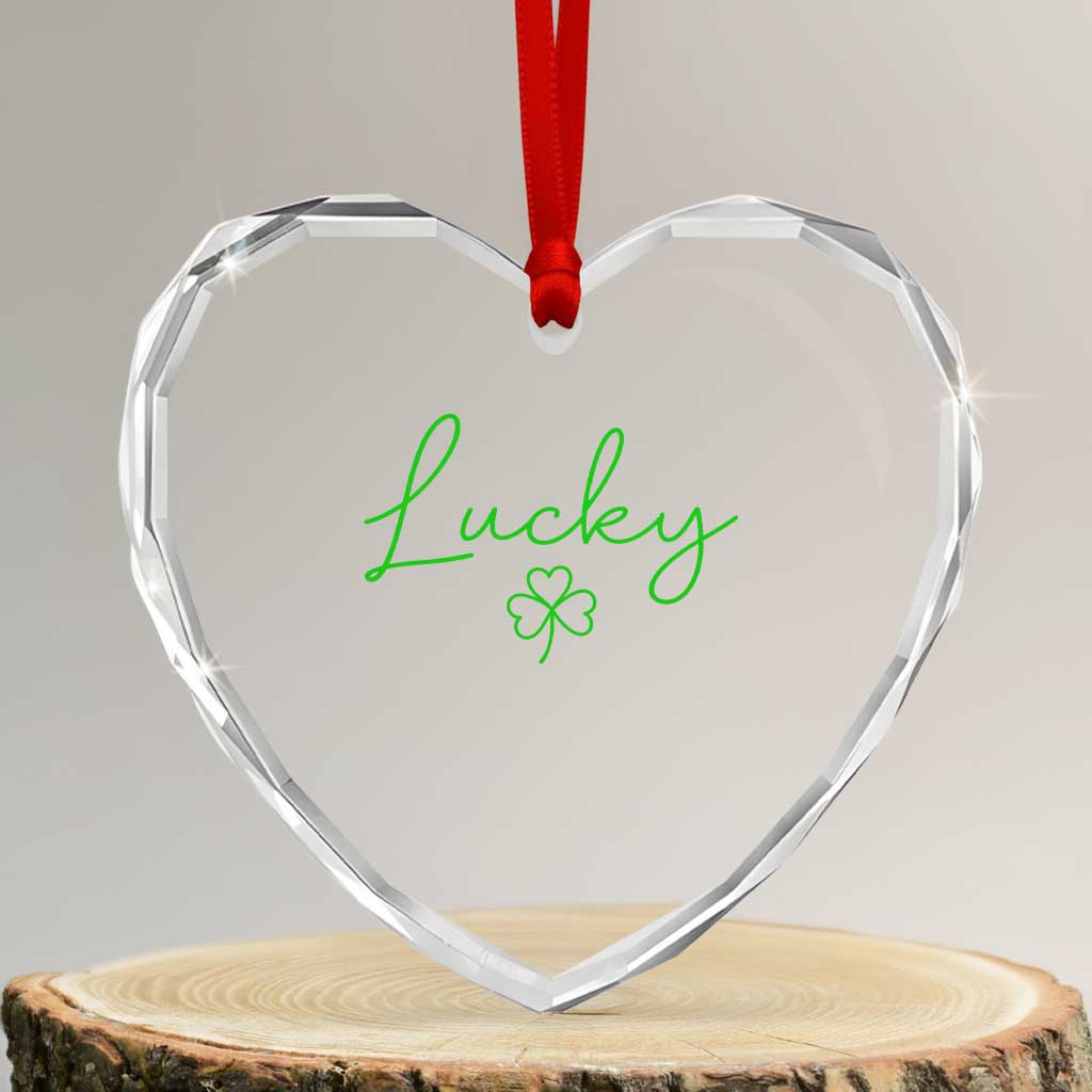 Lucky Irish Shamrock Heart Crystal Glass Ornament St Patricks Day Letter Print Lightweight