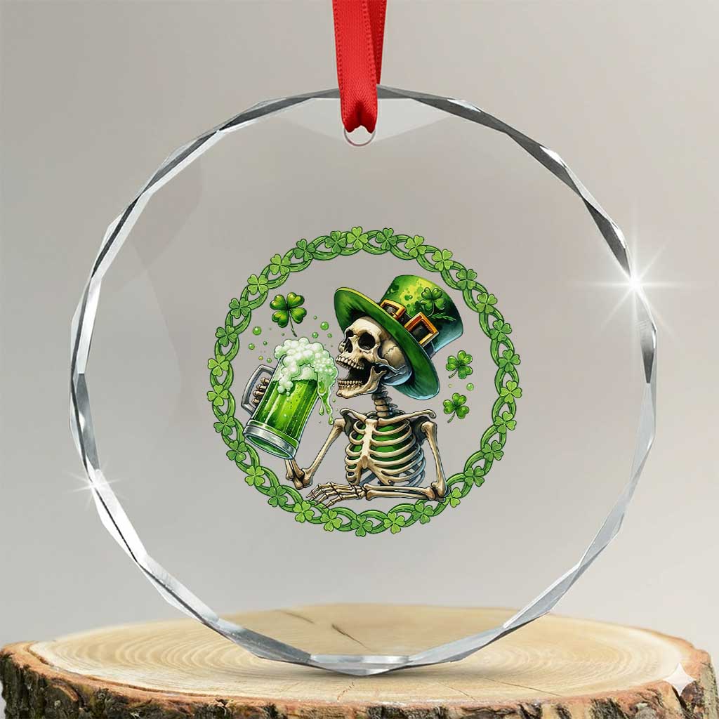 Lucky Irish Skeleton St Patricks Day Crystal Glass Ornament Beer Lover