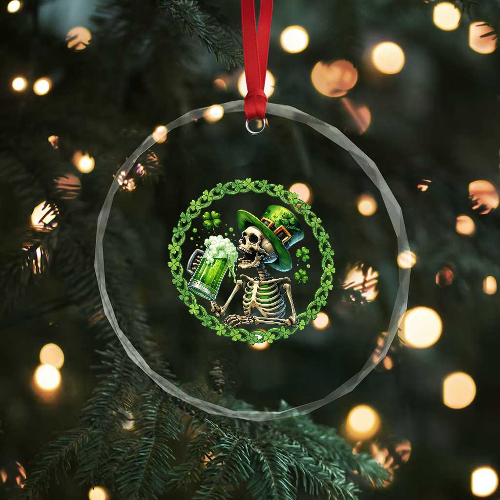 Lucky Irish Skeleton St Patricks Day Crystal Glass Ornament Beer Lover