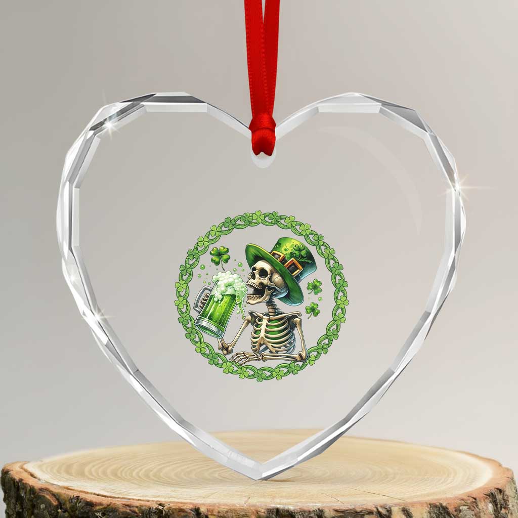 Lucky Irish Skeleton St Patricks Day Heart Crystal Glass Ornament Beer Lover