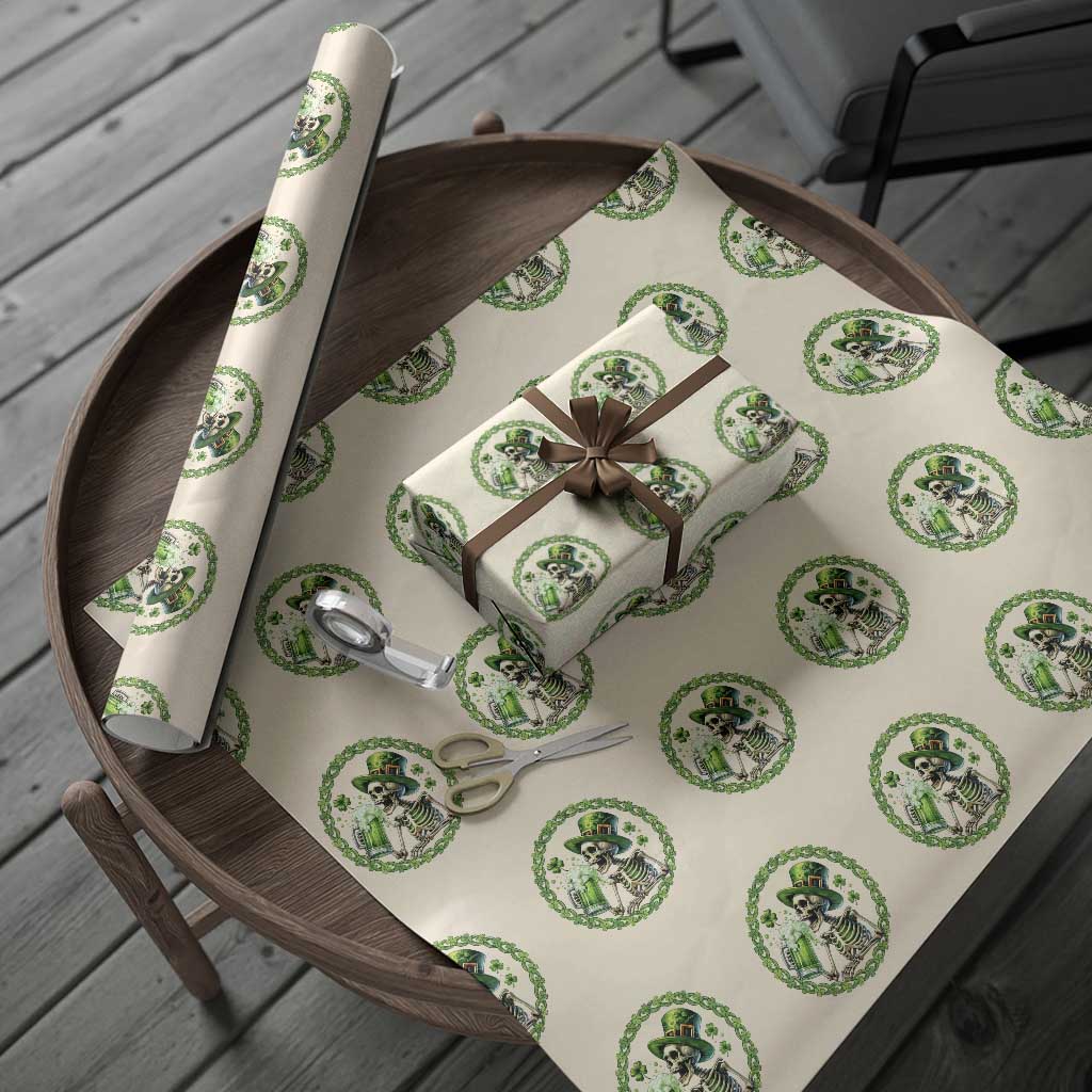 Lucky Irish Skeleton St Patricks Day Wrapping Paper Roll Beer Lover