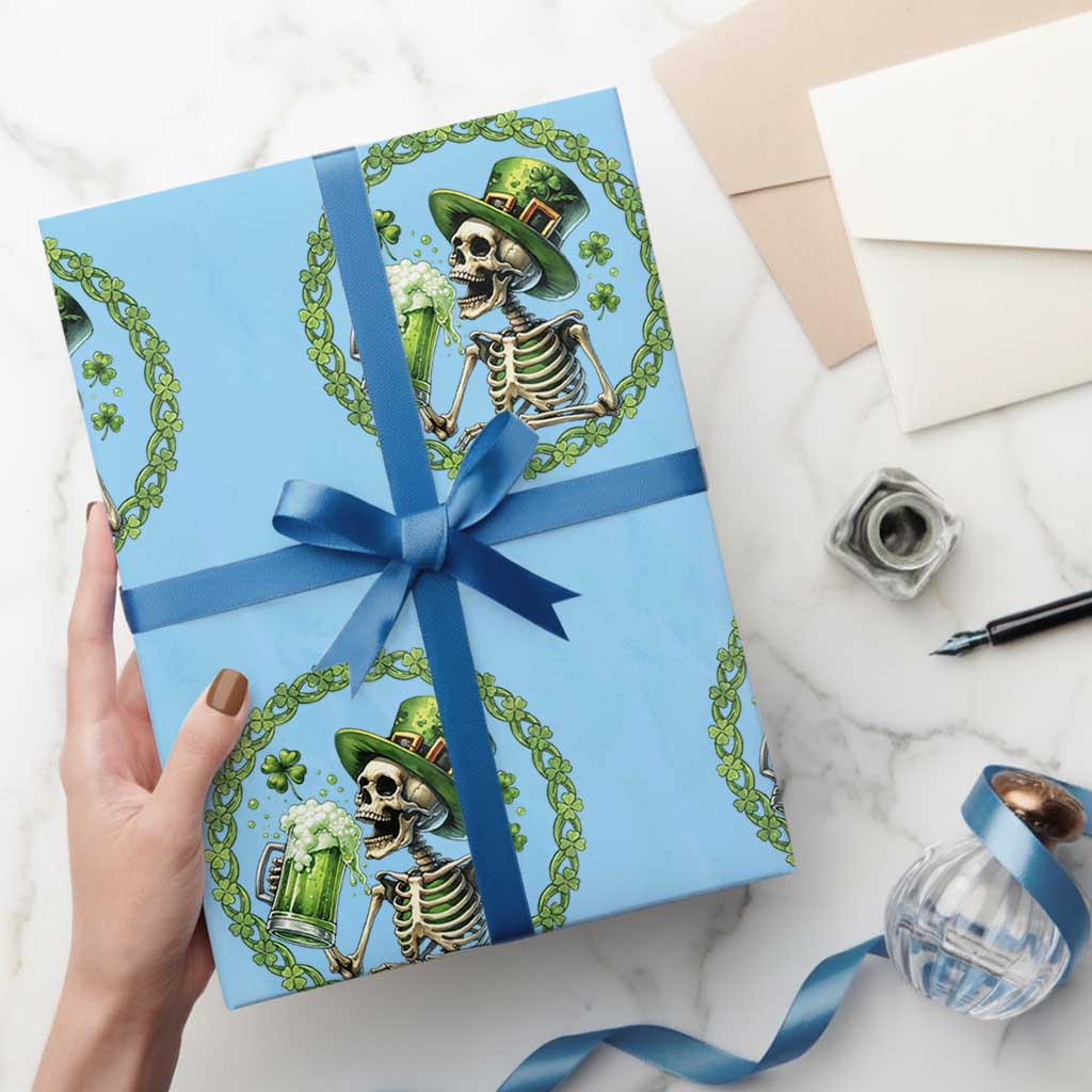 Lucky Irish Skeleton St Patricks Day Wrapping Paper Roll Beer Lover